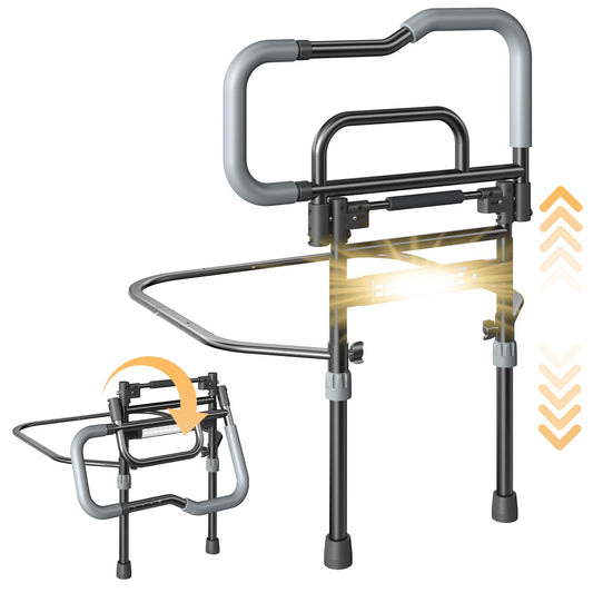 Foldable Bed Assist Rails with Sensor Light & Storage Pocket