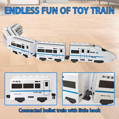 Toy Train Set, 5 Pack Electric Bullet Train with Light and Sound, Battery Operated Subway Locomotive Engine Car with Hook, Automatic Turning Railway Trains Toy for Kids Boys and Girls Age 3 Up