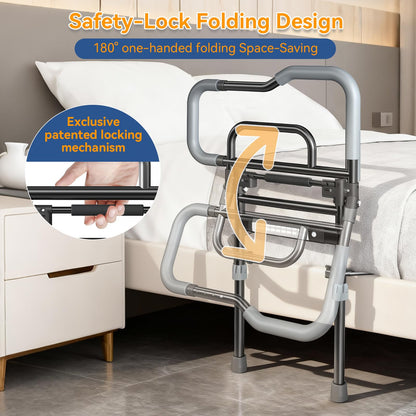Foldable Bed Assist Rails with Sensor Light & Storage Pocket