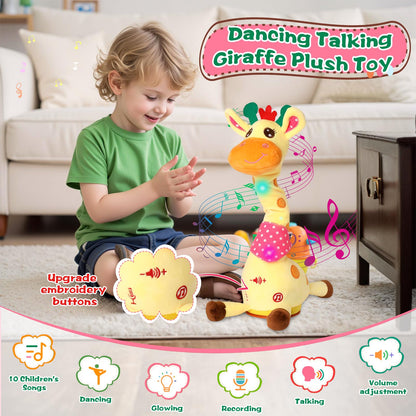 MIAODAM Dancing Talking Giraffe Stuffed Animals, Singing 10 Children's Song, Repeats What You Say, Colorful Glowing Giraffe Plush Baby Toys for Toddlers 1-3 Years，Easter Day Gifts for Kids