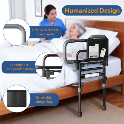 Foldable Bed Assist Rails with Sensor Light & Storage Pocket