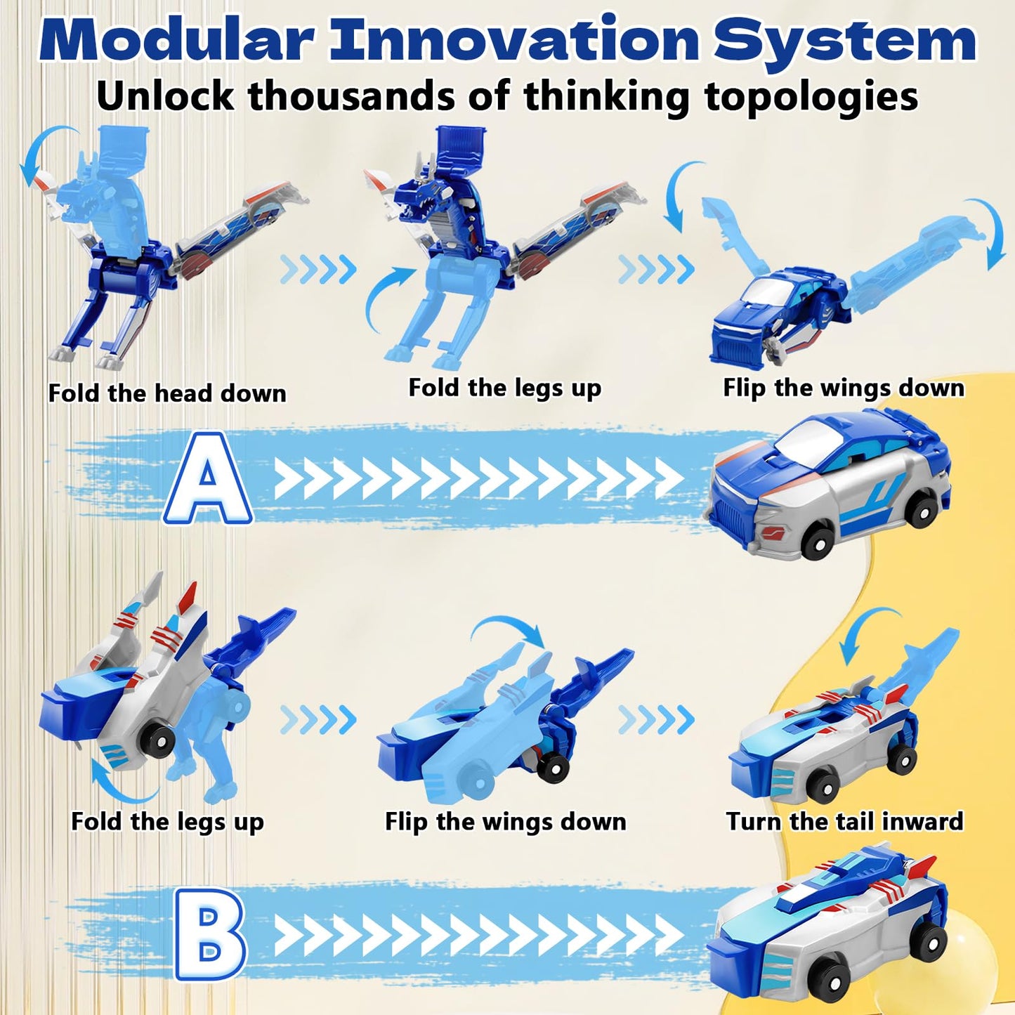 Intoypad Collision Transforming Dinosaur Car Toy, 2 Magnetic Cars Transform into Dinosaur Toys for Kids Toddler Fun Deformation Robot Dino Car Christmas Birthday Gift Toys for Boys Girls(Blue Dragon)