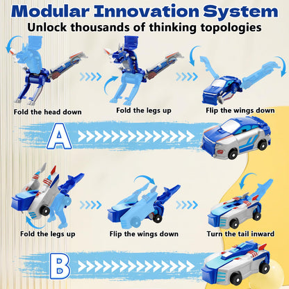 Intoypad Collision Transforming Dinosaur Car Toy, 2 Magnetic Cars Transform into Dinosaur Toys for Kids Toddler Fun Deformation Robot Dino Car Christmas Birthday Gift Toys for Boys Girls(Blue Dragon)
